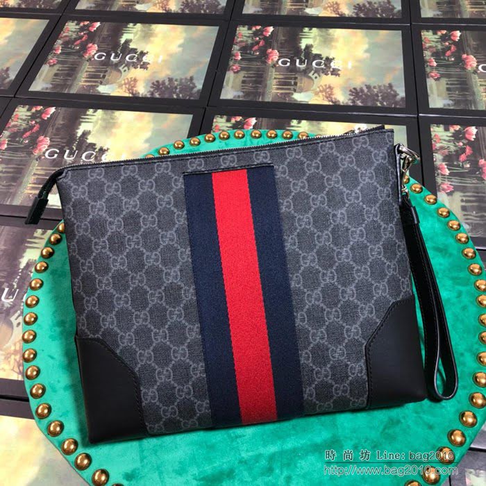 GUCCI古馳 新款 523603 高級人造帆布 百搭各種風格 黑色 男士手包  ydgq3232